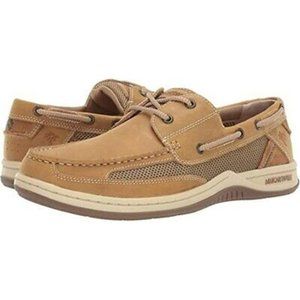 Margaritaville Men's Anchor Lace Boat Shoe Size 8 Leather Loafers Slip-on Tan